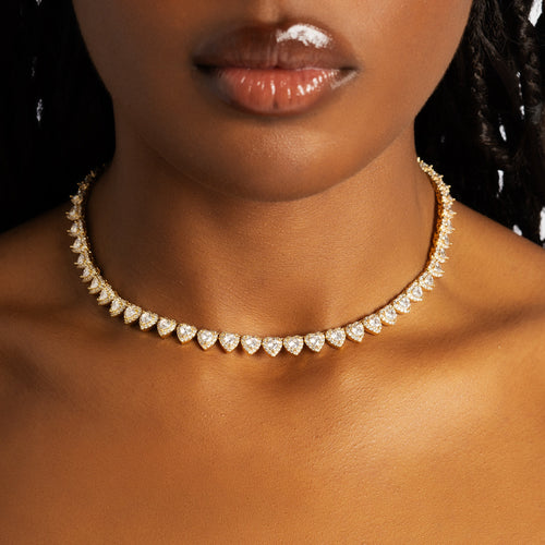 7mm Heart Tennis Chain Gold