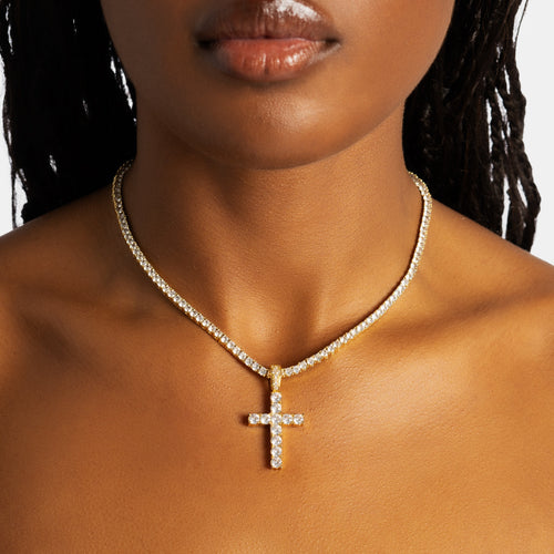 Moissanite Cross Pendant Gold