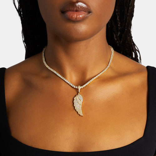 Iced Angel Wing Pendant Gold