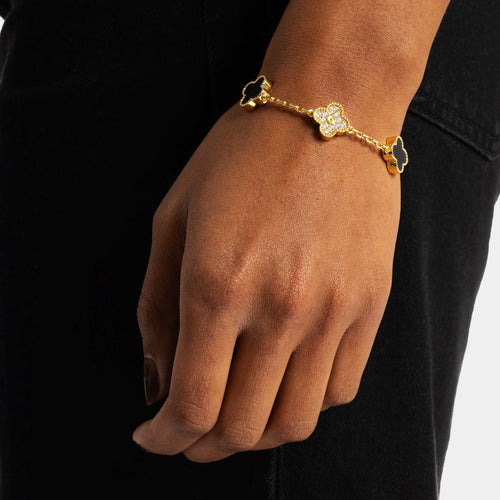 Iced Black Clover Bracelet Gold