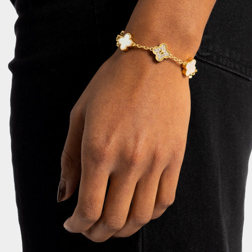 Moissanite Pearl Clover Bracelet Gold