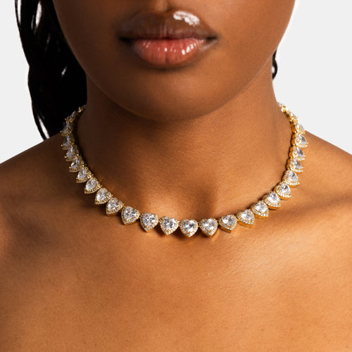 10mm Heart Tennis Chain Gold