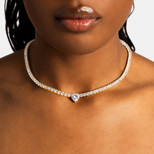 3mm Heart Centered Tennis Chain Gold