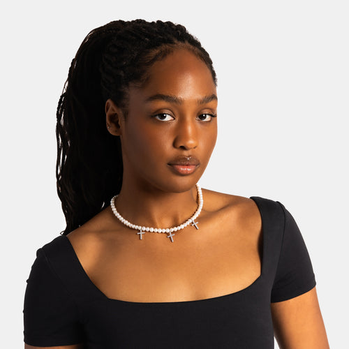 Pearl Chain w/ Iced Crosses