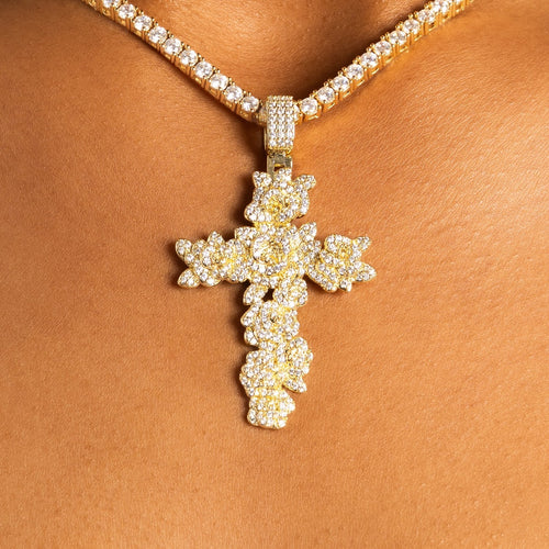 Moissanite Rose Cross Pendant Gold