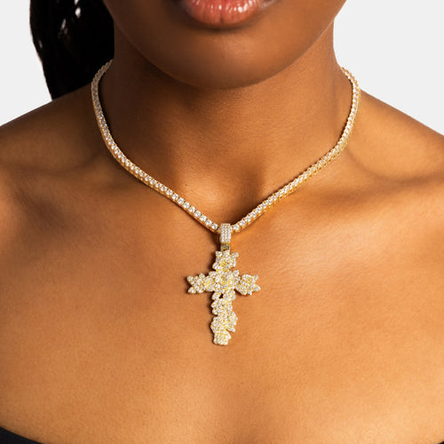 Rose Cross Pendant Gold