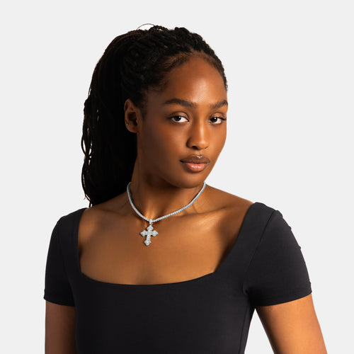 Clustered Cross Moissanite Pendant