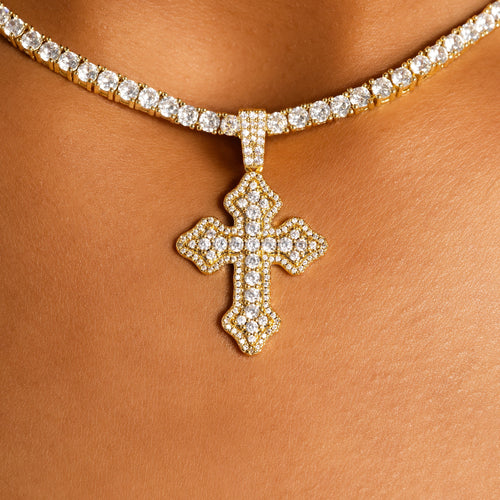 Cluster Micro Cross Moissanite Pendant Gold Vermeil
