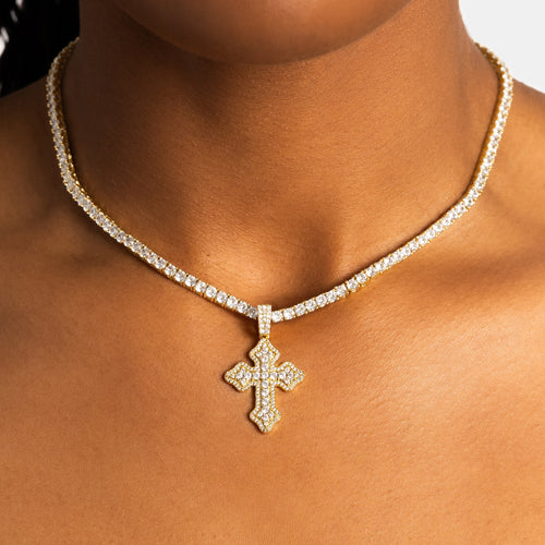 Cluster Micro Cross Moissanite Pendant Gold Vermeil