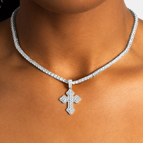Cluster Micro Cross Moissanite Pendant S925