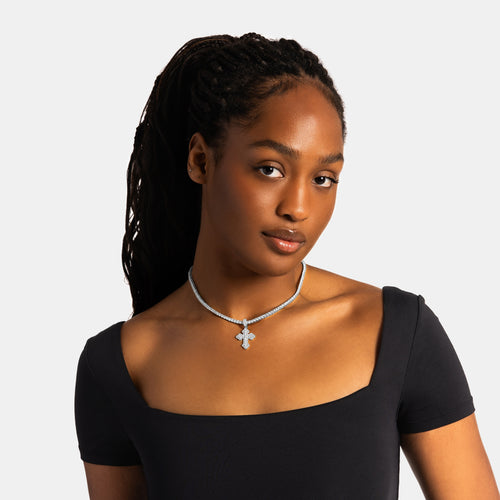 Cluster Micro Cross Moissanite Pendant