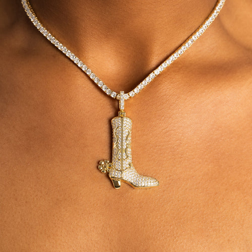 Iced Cowboy Boot Pendant Gold