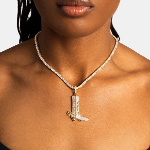 Iced Cowboy Boot Pendant Gold