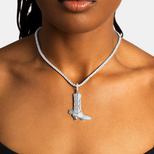 Iced Cowboy Boot Pendant