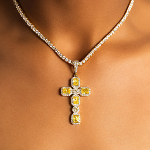 Canary Cluster Cross Pendant Gold