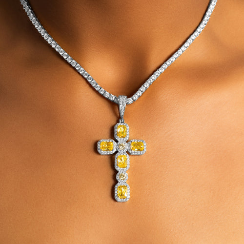 Canary Cluster Cross Pendant