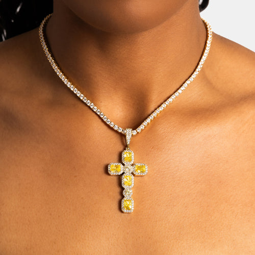 Canary Cluster Cross Pendant Gold