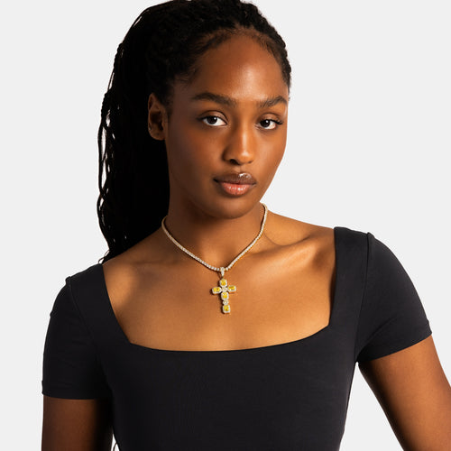 Canary Cluster Cross Pendant Gold