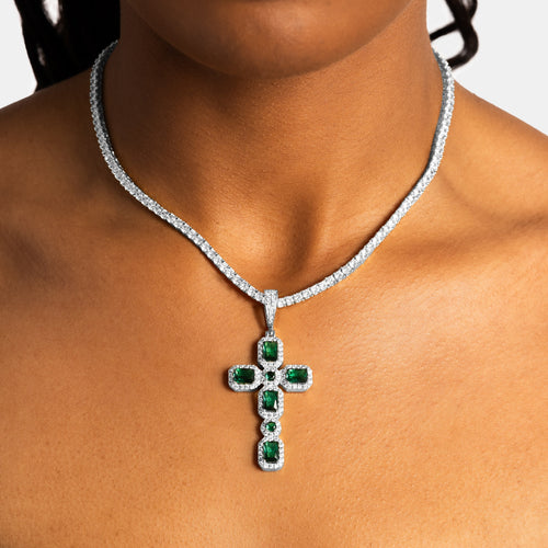 Emerald Cluster Cross Pendant