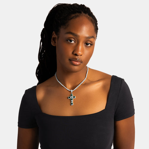Emerald Cluster Cross Pendant