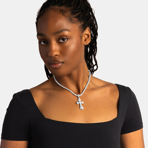 Moissanite Chrome Cross Pendant