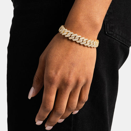 12mm Moissanite Cuban Bracelet Gold Vermeil