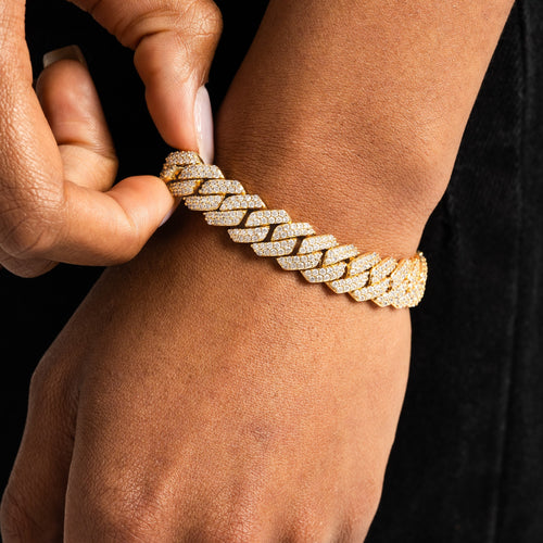 12mm Moissanite Cuban Bracelet Gold