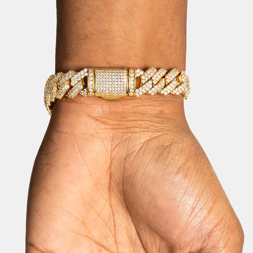 12mm Moissanite Cuban Bracelet Gold Vermeil