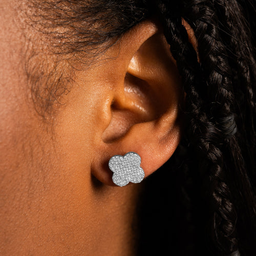 Iced Clover Earrings White Gold