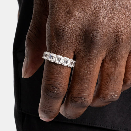Emerald Band Ring Silver