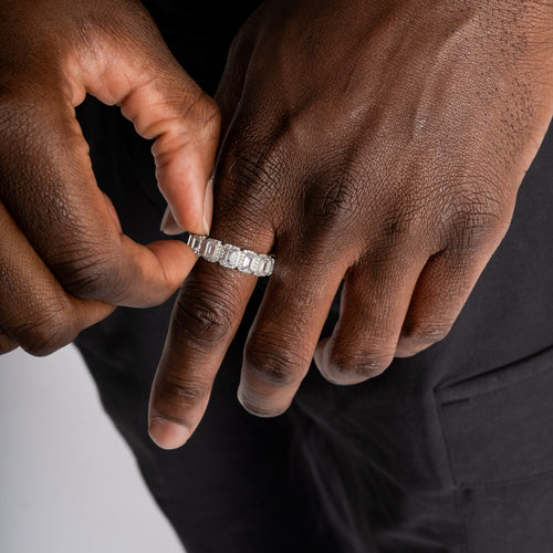 Emerald Band Ring Silver