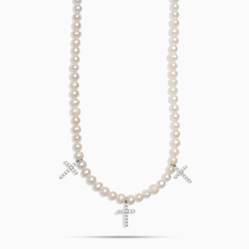 Pearl Chain w/ Iced Crosses
