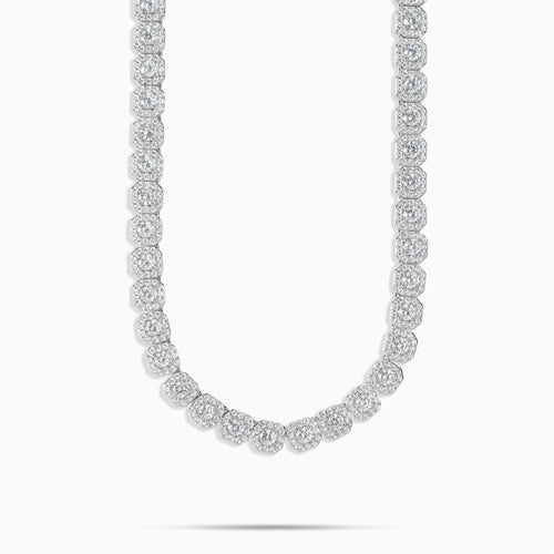 Moissanite Micro Cluster Tennis Chain White Gold