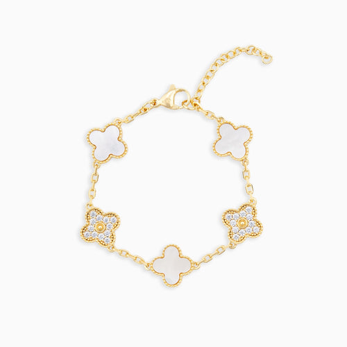 Iced Pearl Clover Bracelet Gold