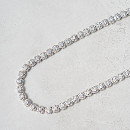 Moissanite Micro Cluster Tennis Chain White Gold
