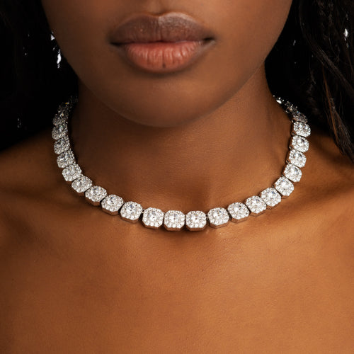 Moissanite Cluster Tennis Chain White Gold