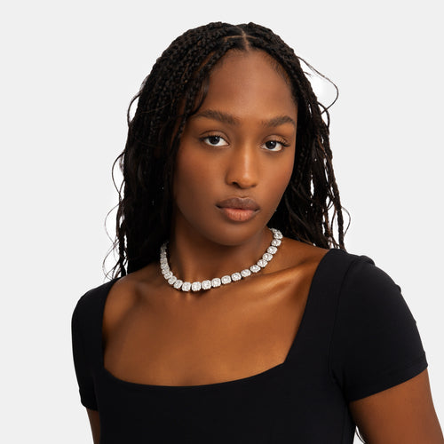 Moissanite Cluster Tennis Chain White Gold
