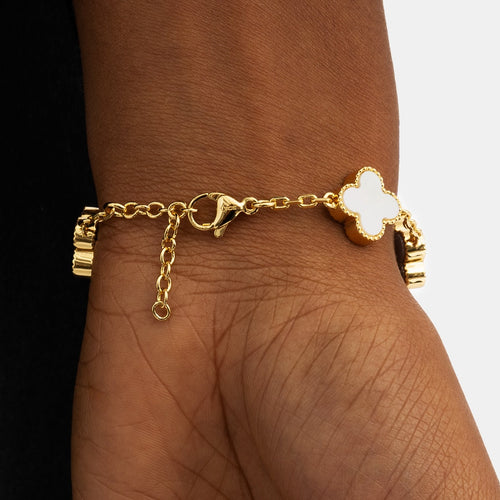 Iced Pearl Clover Bracelet Gold
