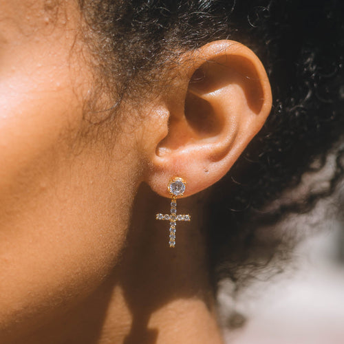 Studded Cross Earrings Gold