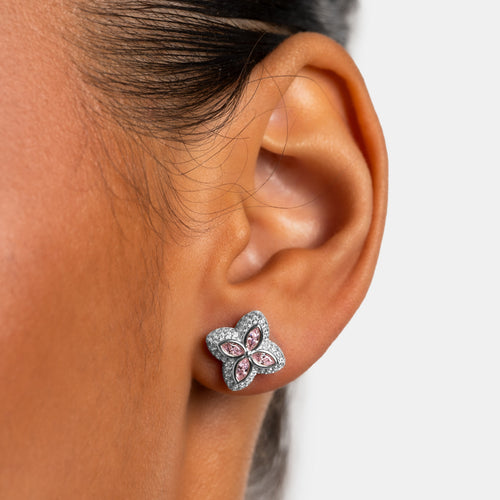 Pink Clover Earrings Silver