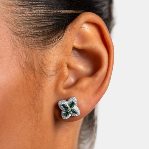 Green Clover Earrings Silver