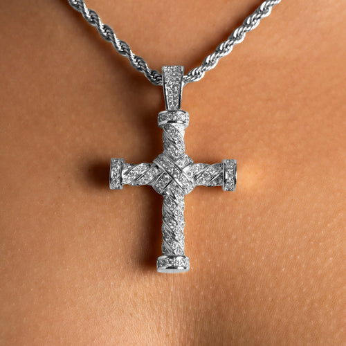 Iced Twist Cross Pendant