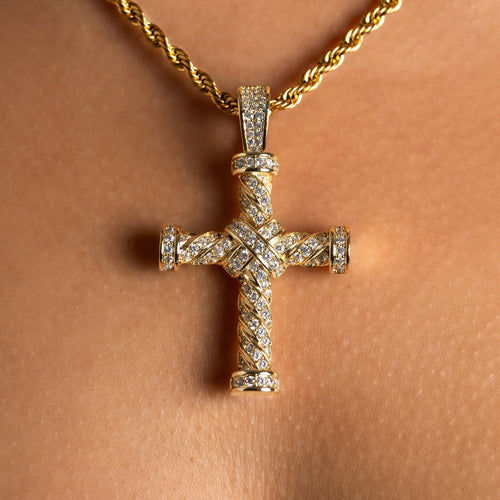 Iced Twist Cross Pendant Gold