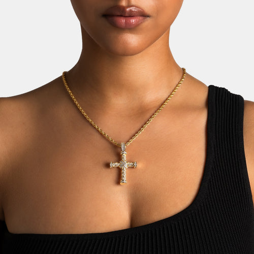 Iced Twist Cross Pendant Gold