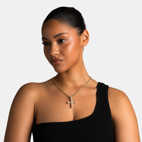 Iced Twist Cross Pendant Gold