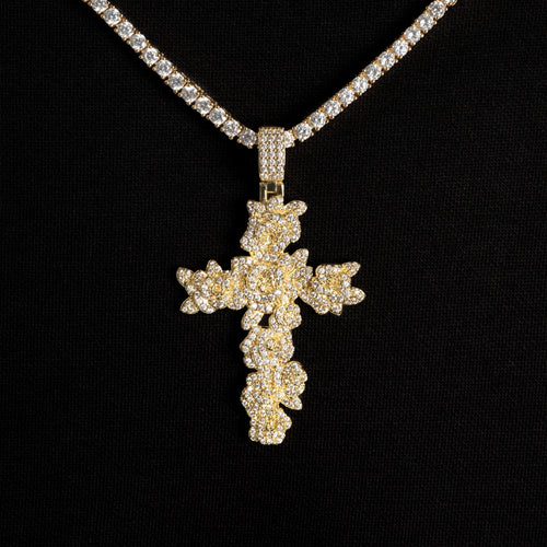 Moissanite Rose Cross Pendant Gold