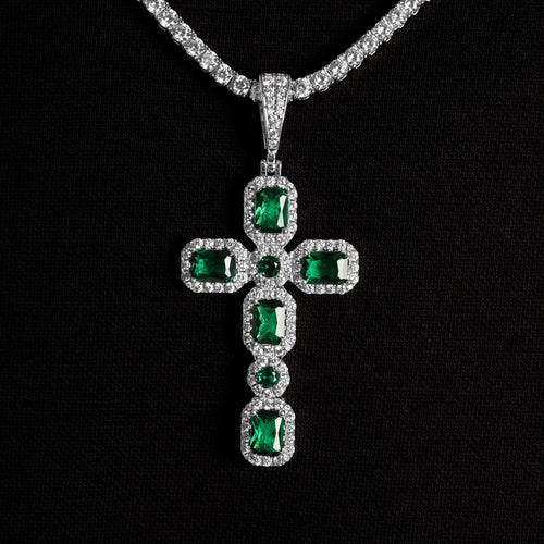 Emerald Cluster Cross Pendant
