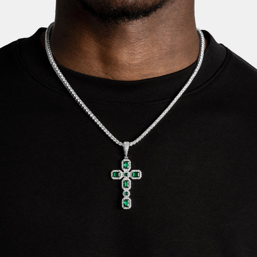 Emerald Cluster Cross Pendant