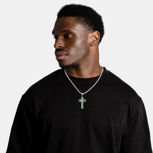 Emerald Cluster Cross Pendant