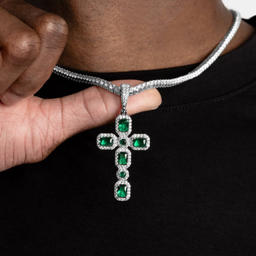 Emerald Cluster Cross Pendant